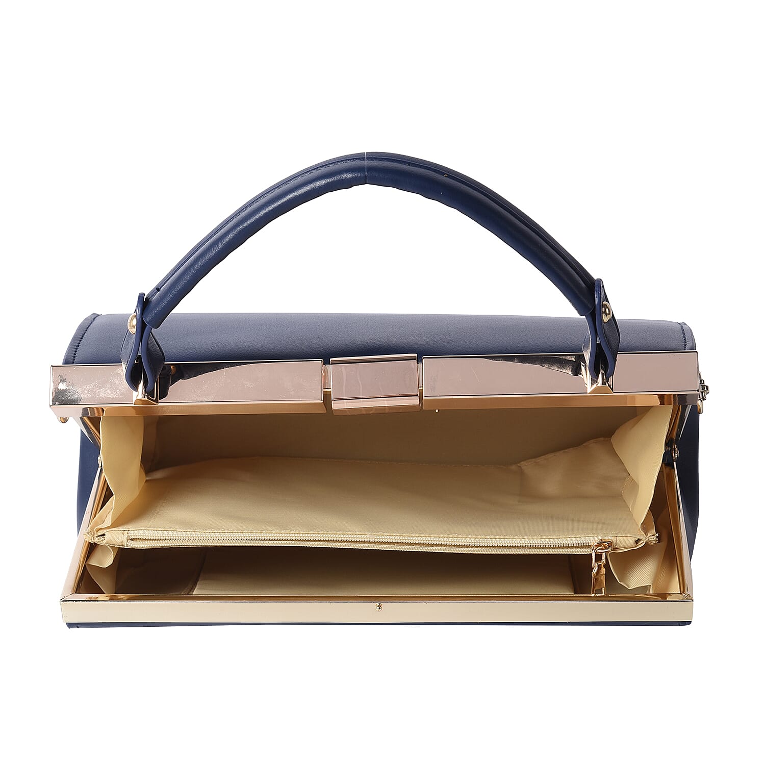 BOUTIQUE COLLECTION Indigo Blue Clutch Bag with Detachable Shoulder Strap and Top Handle (Size 26x13x16 Cm)