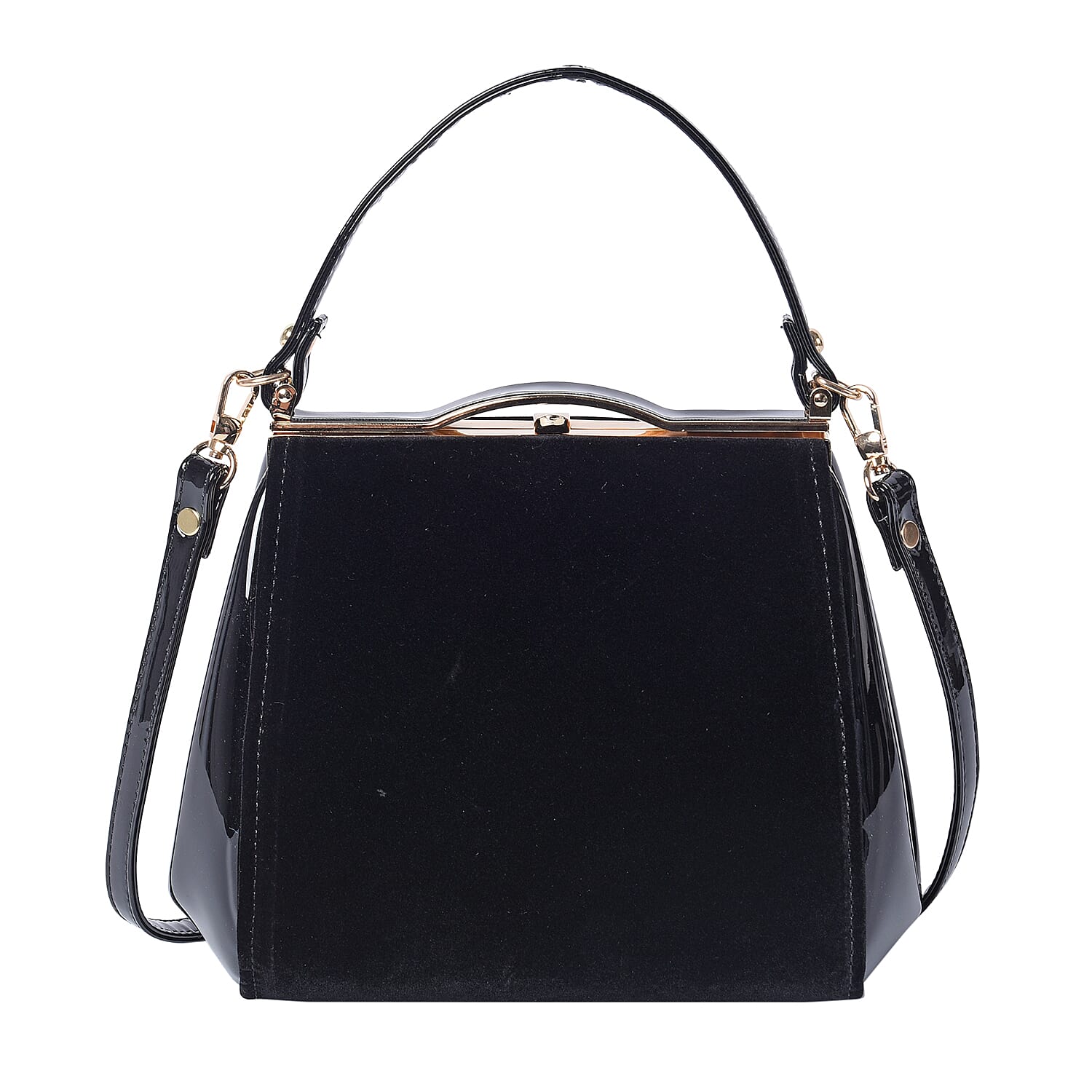 BOUTIQUE COLLECTION Black Satchel Bag with Detachable Shoulder Strap and Top Handle (Size 24x11x19 Cm)