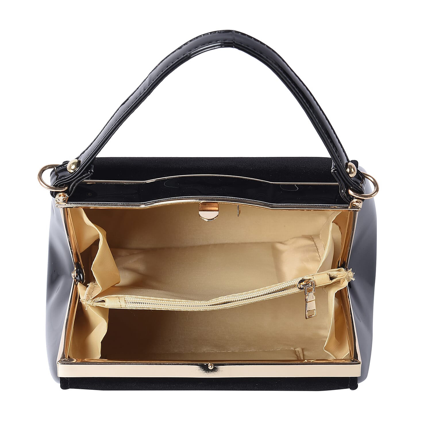 BOUTIQUE COLLECTION Black Satchel Bag with Detachable Shoulder Strap and Top Handle (Size 24x11x19 Cm)