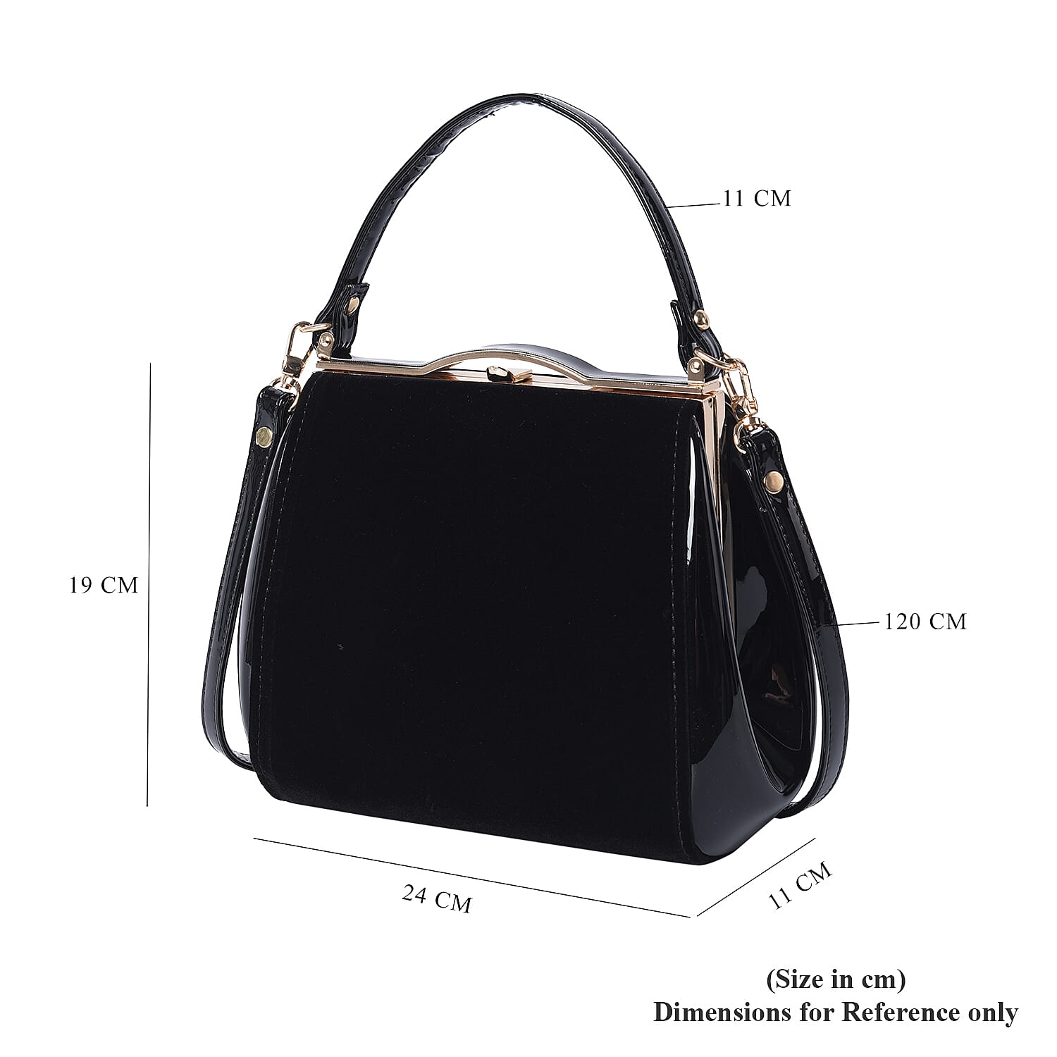BOUTIQUE COLLECTION Black Satchel Bag with Detachable Shoulder Strap and Top Handle (Size 24x11x19 Cm)