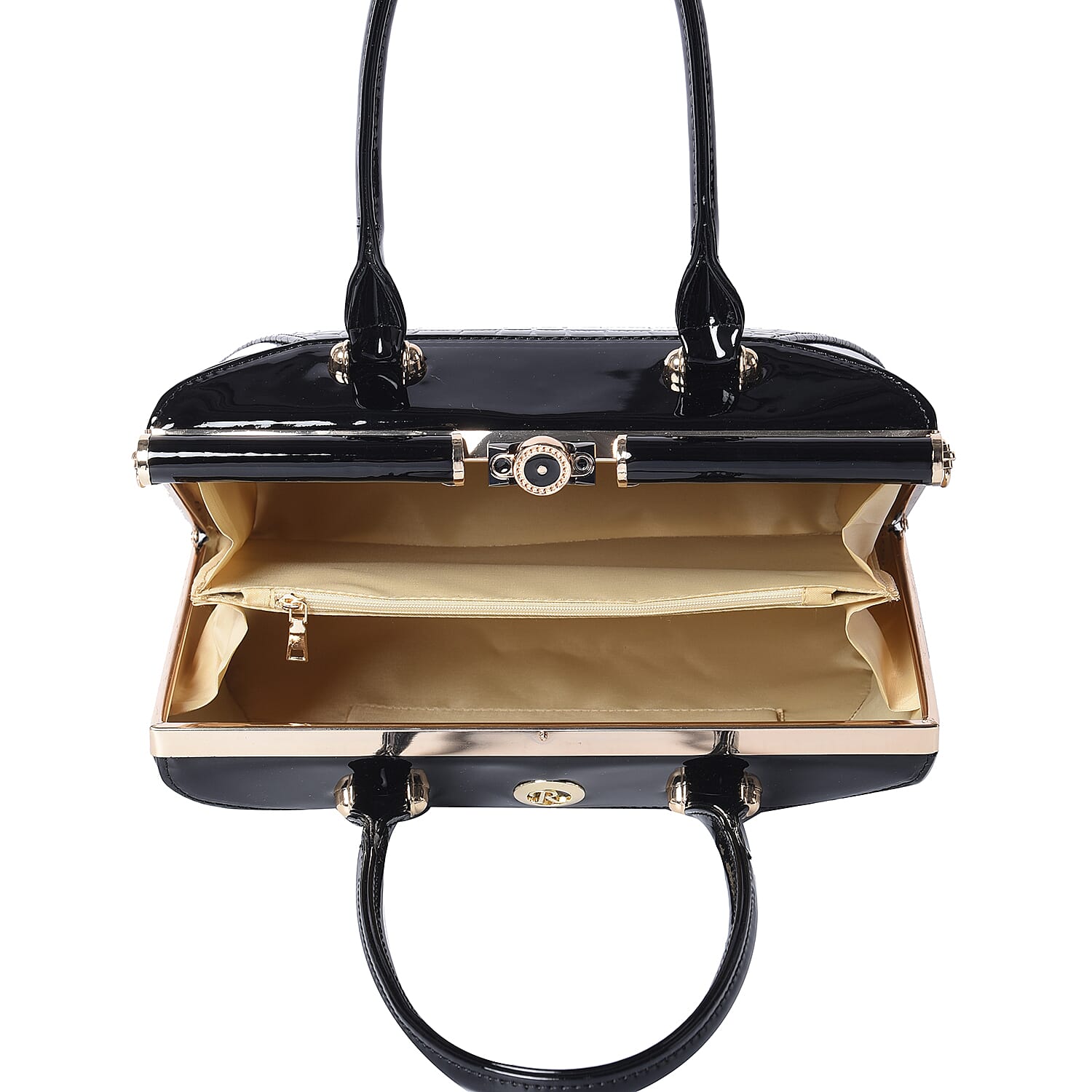 BOUTIQUE COLLECTION Croc Pattern Satchel Bag with Detachable and Adjustable Shoulder Strap (Size 30x13x22 Cm) - Black