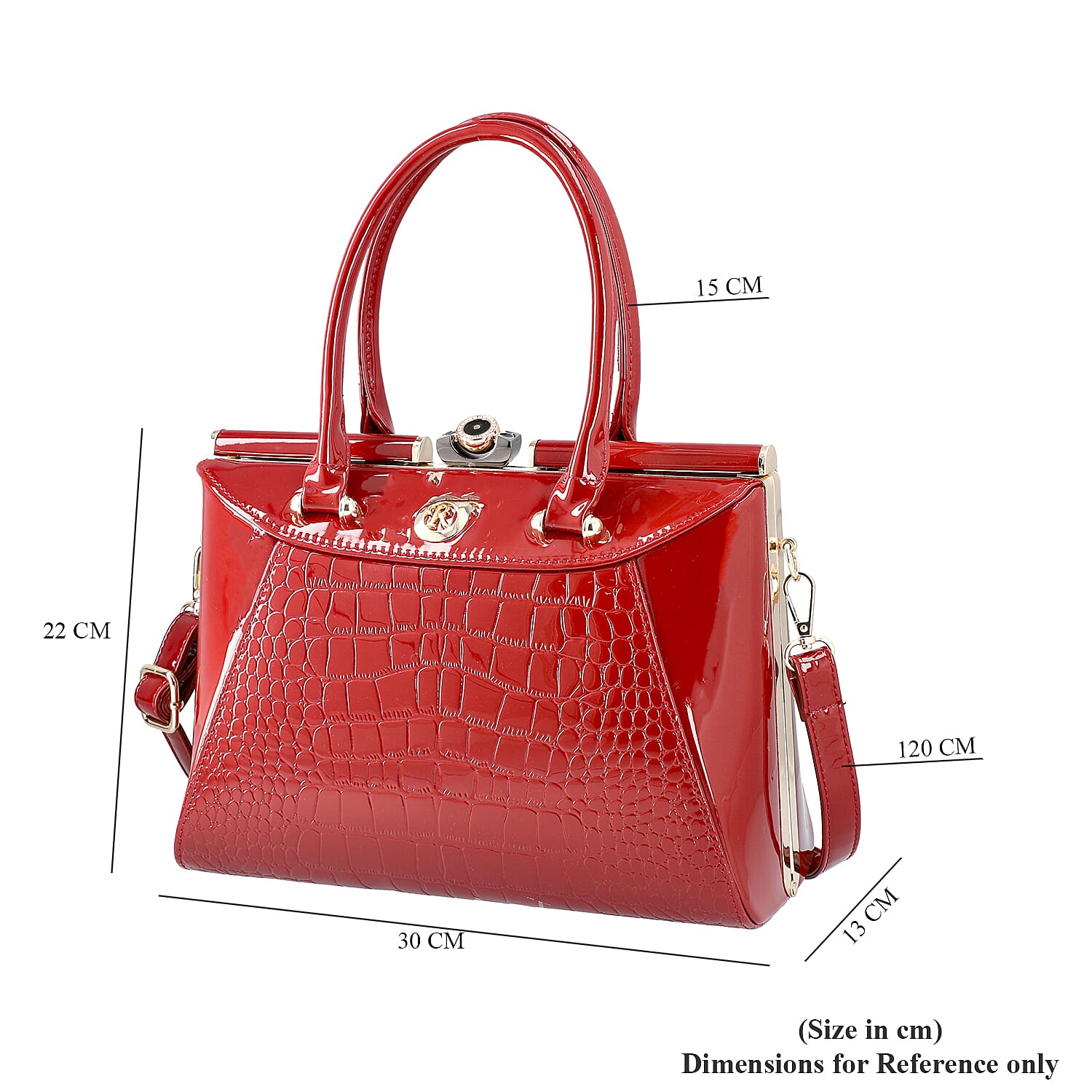 BOUTIQUE COLLECTION Croc Pattern Satchel Bag with Detachable and Adjustable Shoulder Strap (Size 30x13x22 Cm) - Wine Red