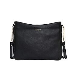 Assots London LOUISA - 100% Genuine Leather Handbag with Shoulder Strap (30x7x24cm) - Black