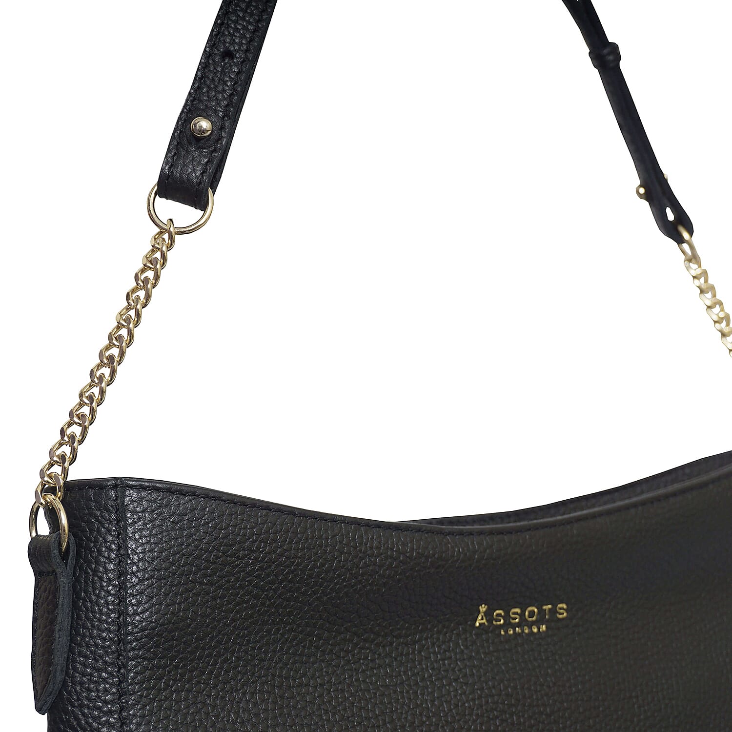 Assots London LOUISA - 100% Genuine Leather Handbag with Shoulder Strap (30x7x24cm) - Black