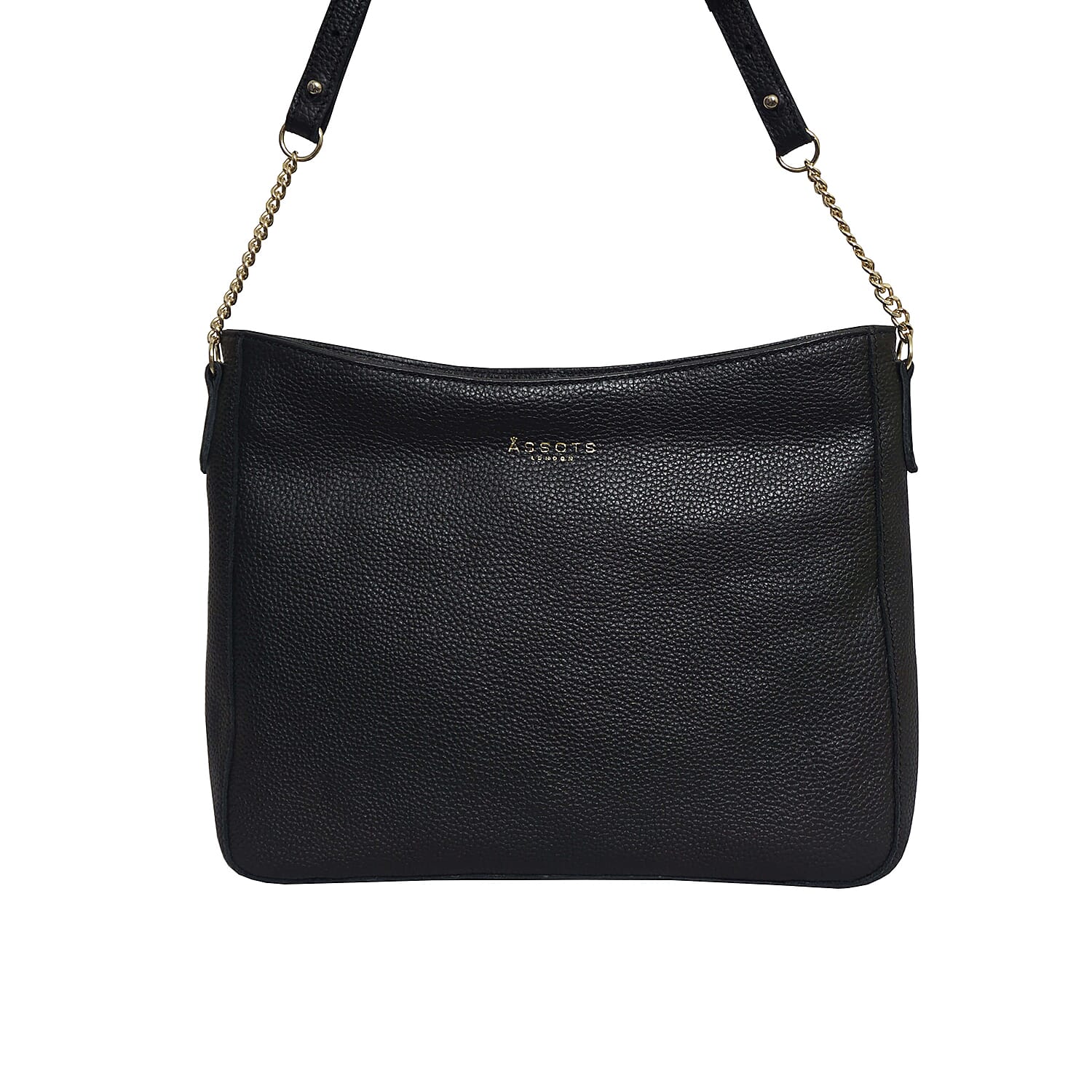 Assots London LOUISA - 100% Genuine Leather Handbag with Shoulder Strap (30x7x24cm) - Black