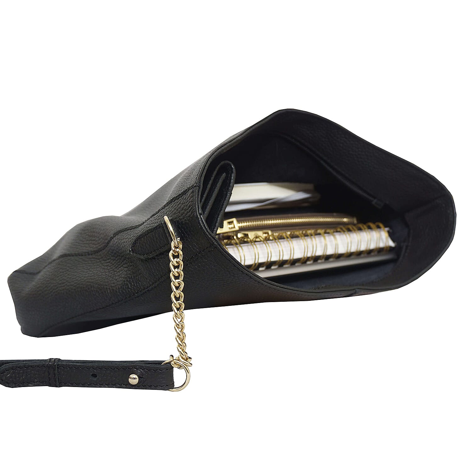 Assots London LOUISA - 100% Genuine Leather Handbag with Shoulder Strap (30x7x24cm) - Black