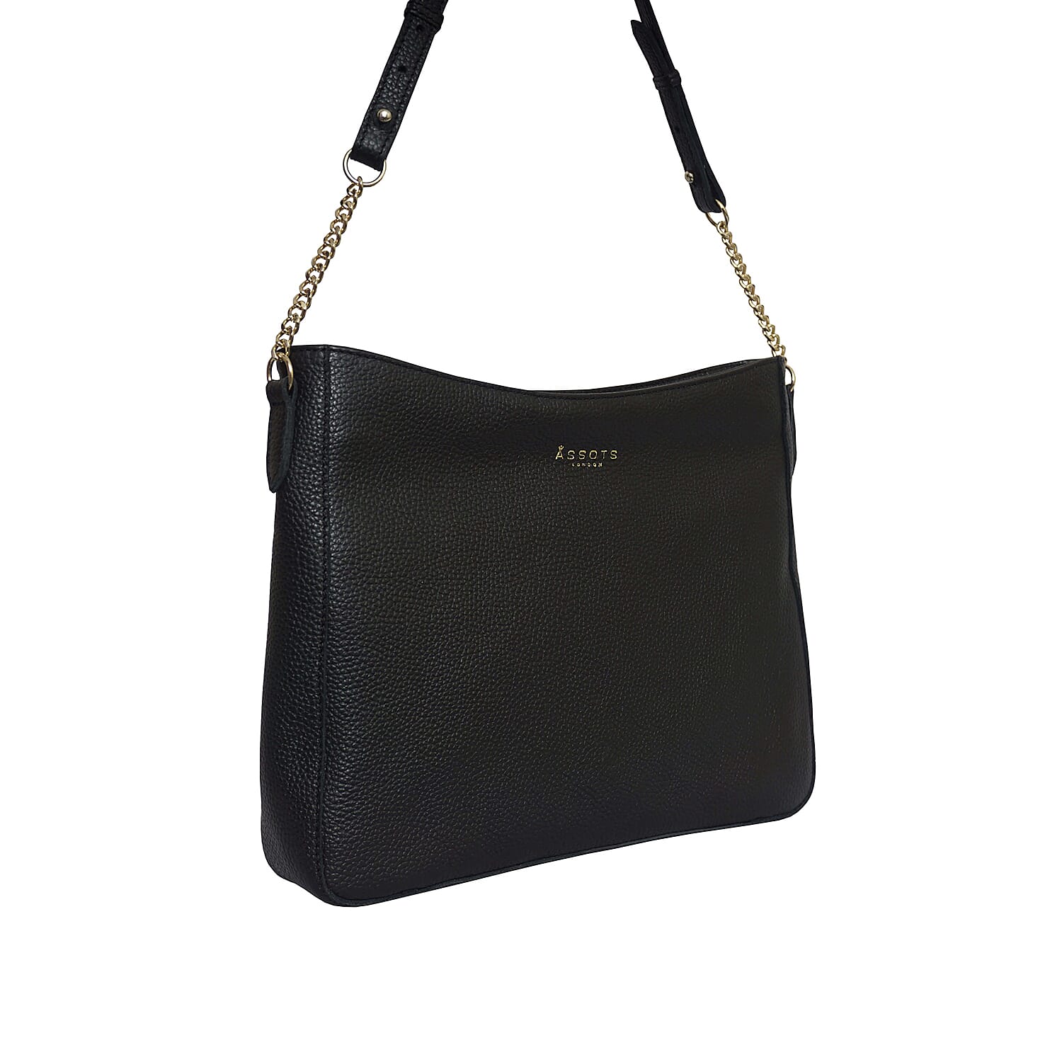 Assots London LOUISA - 100% Genuine Leather Handbag with Shoulder Strap (30x7x24cm) - Black