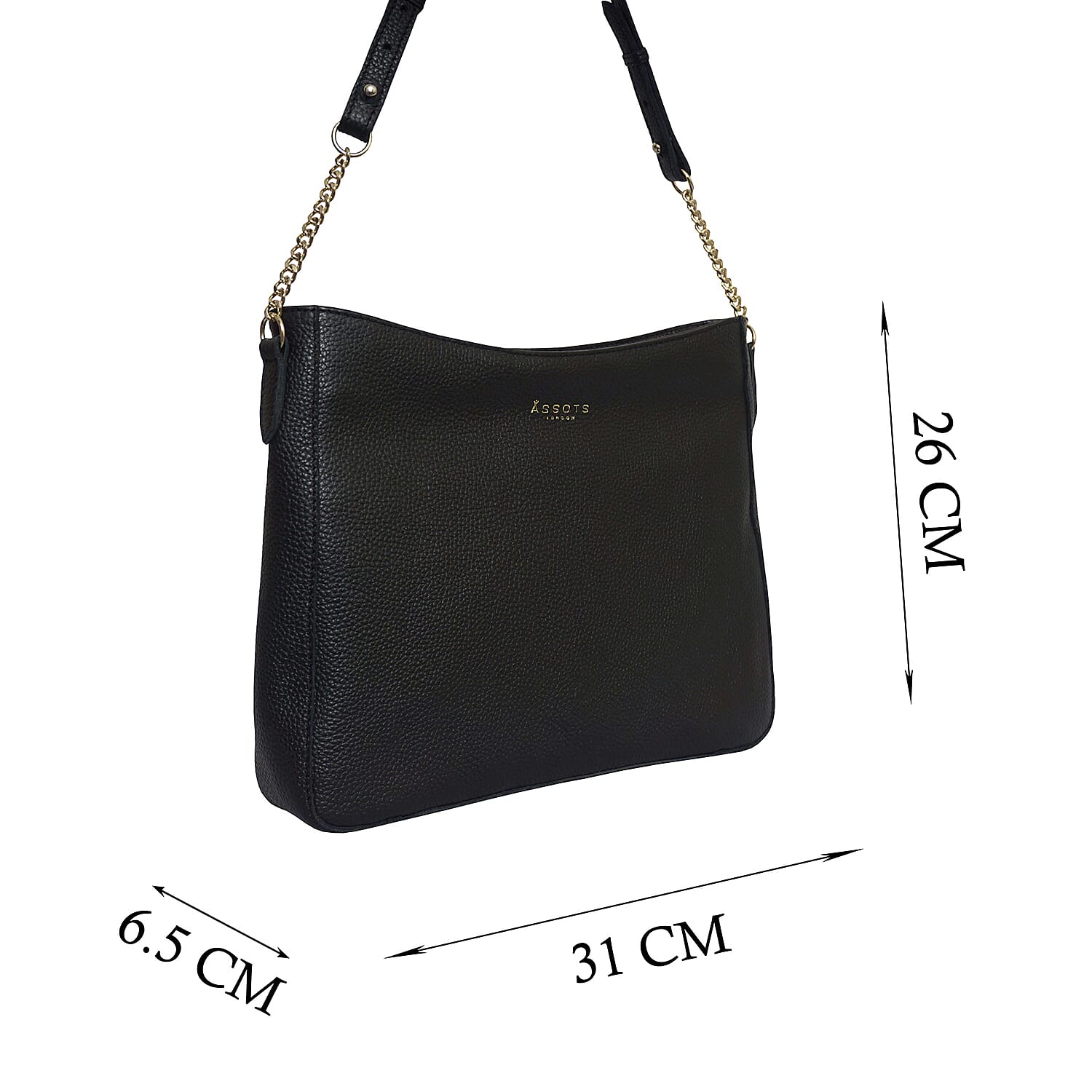 Assots London LOUISA - 100% Genuine Leather Handbag with Shoulder Strap (30x7x24cm) - Black