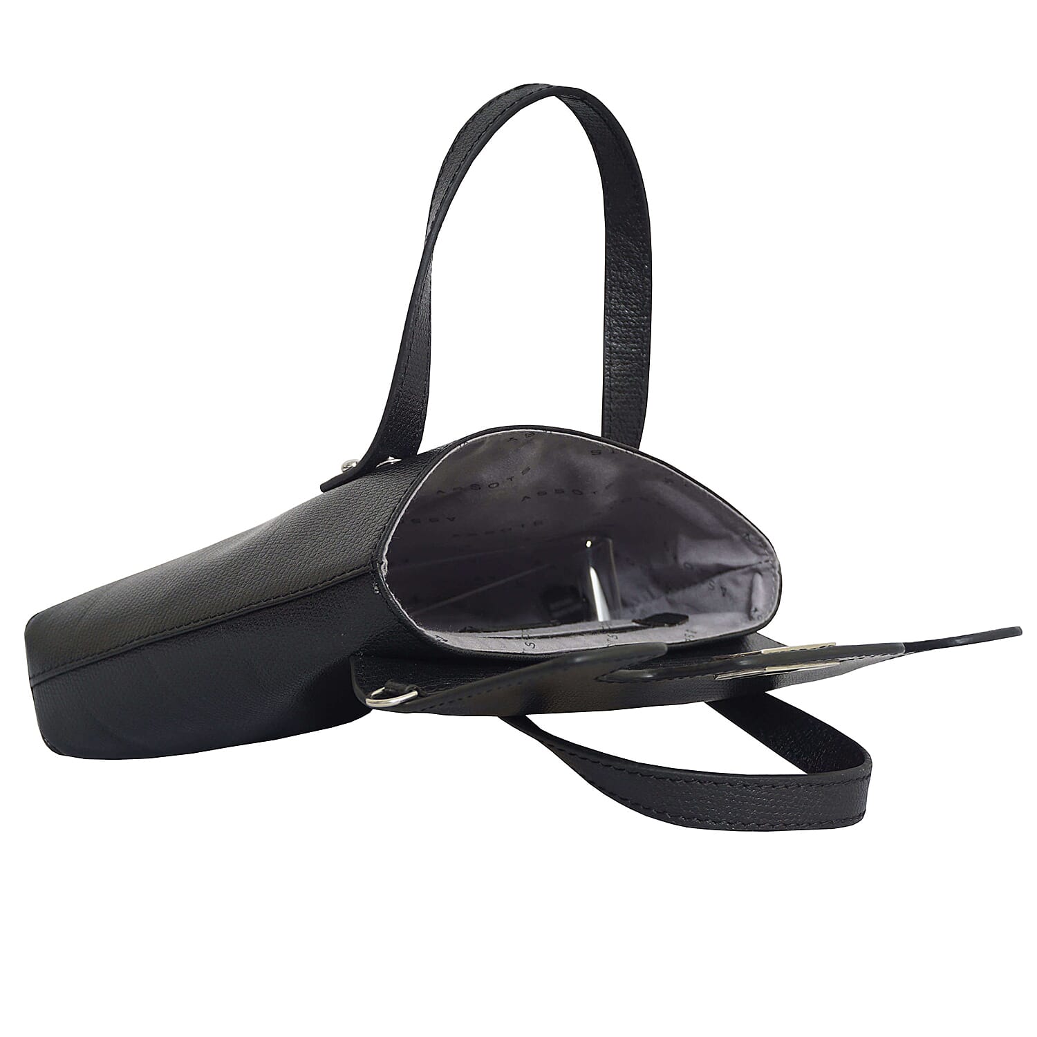 Assots London BENTLEY Lizard Designer Genuine Leather Grab Bag with Detachable and Adjustable Shoulder Strap (Size 25x5x18 Cm) - Black