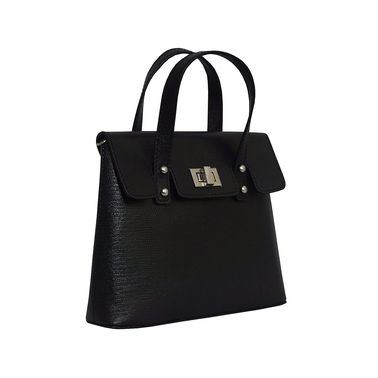 Assots London BENTLEY Lizard Designer Genuine Leather Grab Bag with Detachable and Adjustable Shoulder Strap (Size 25x5x18 Cm) - Black