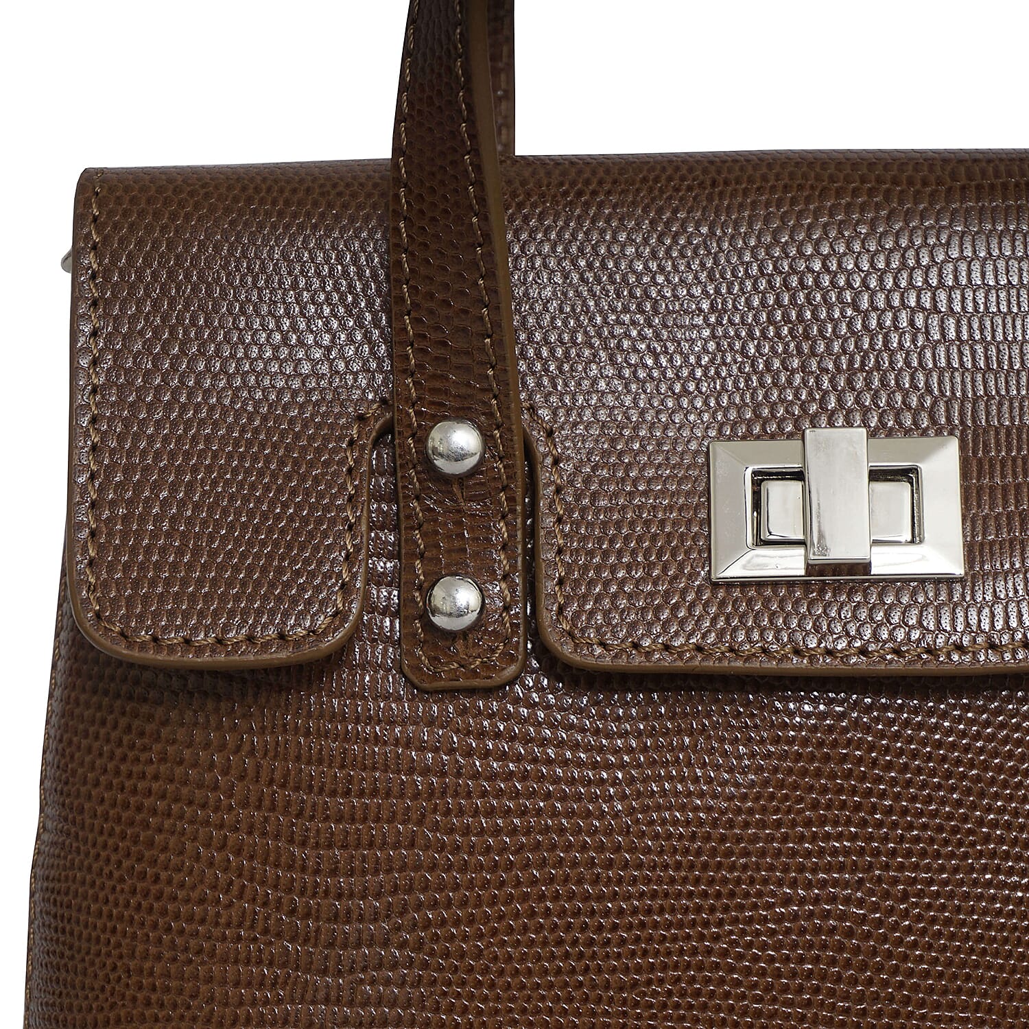 Assots London BENTLEY Lizard Designer Genuine Leather Grab Bag with Detachable and Adjustable Shoulder Strap (Size 25x5x18 Cm) - Tan