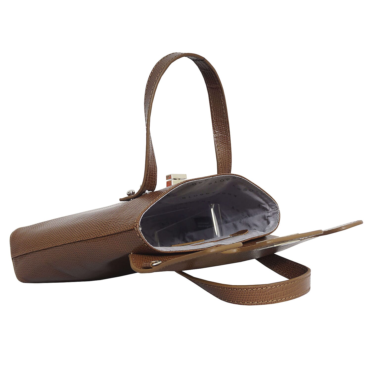 Assots London BENTLEY Lizard Designer Genuine Leather Grab Bag with Detachable and Adjustable Shoulder Strap (Size 25x5x18 Cm) - Tan