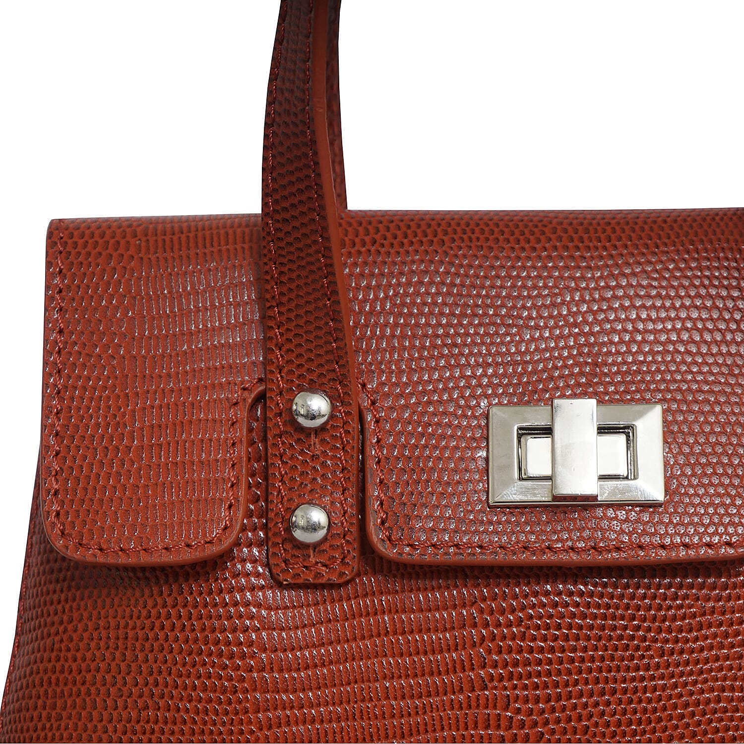 Assots London BENTLEY Lizard Designer Genuine Leather Grab Bag with Detachable and Adjustable Shoulder Strap (Size 25x5x18 Cm) - Red