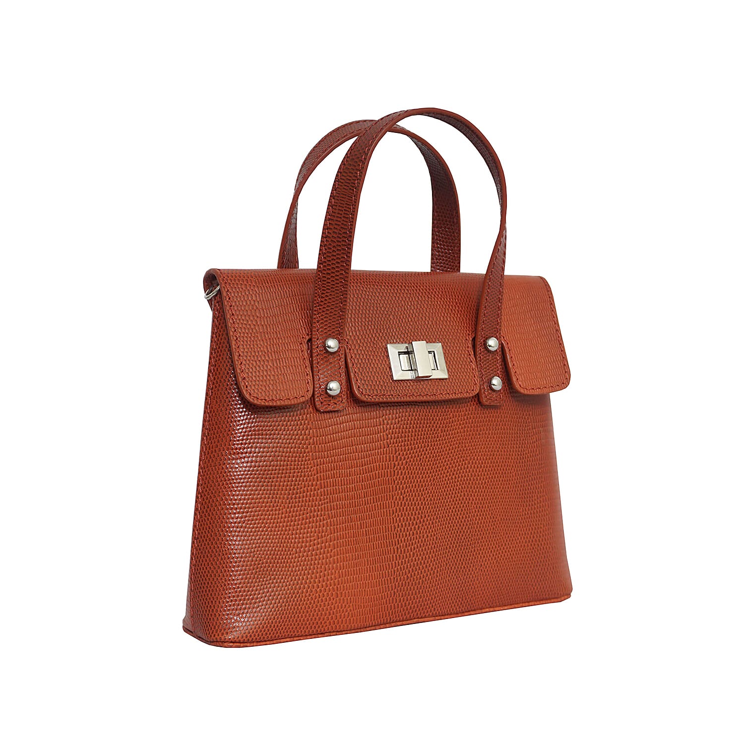 Assots London BENTLEY Lizard Designer Genuine Leather Grab Bag with Detachable and Adjustable Shoulder Strap (Size 25x5x18 Cm) - Red