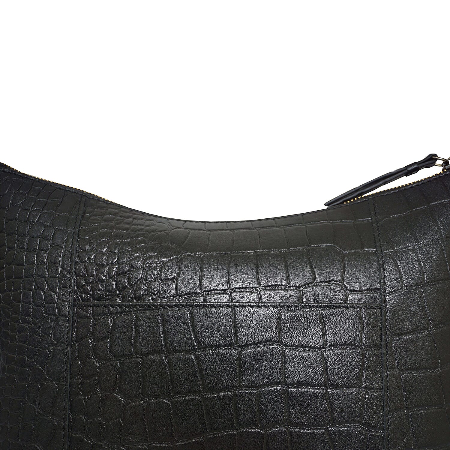 Assots London OLGA Croc Embossed Genuine Leather Crossbody Bag with Zipper Closure and Adjustable Strap (Size 30x9.5x26 Cm) - Black