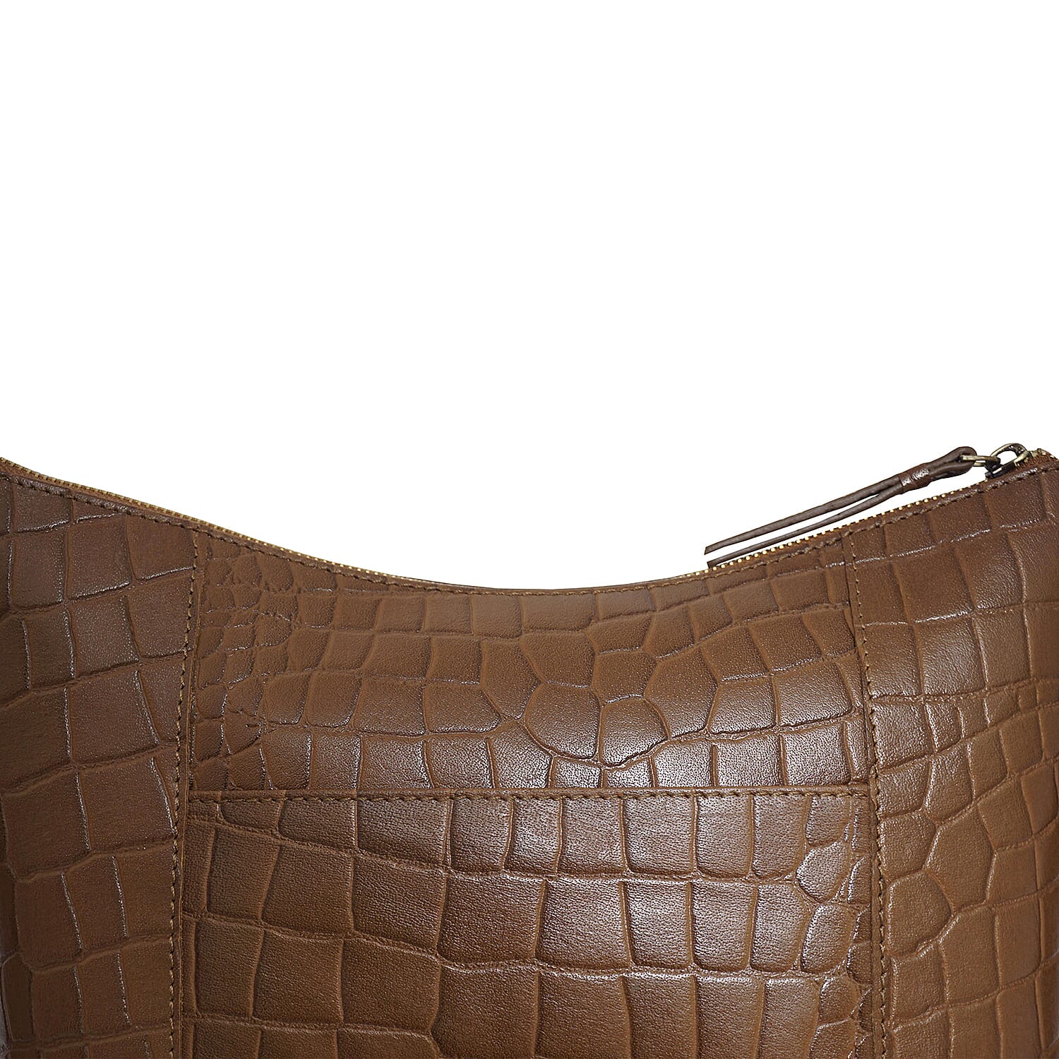 Assots London OLGA Croc Embossed Genuine Leather Crossbody Bag with Zipper Closure and Adjustable Strap (Size 30x9.5x26 Cm) - Tan