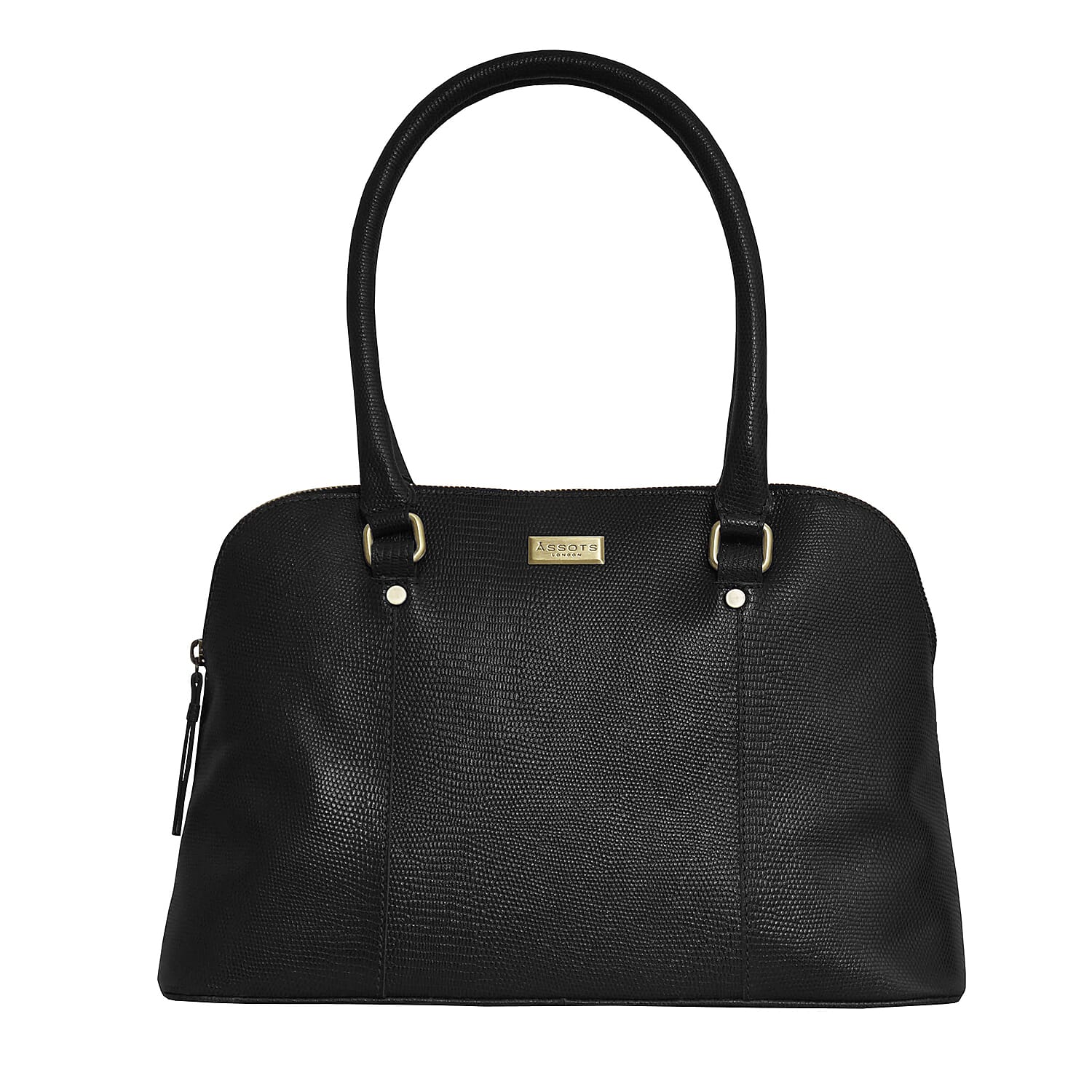 Assots London SYDNEY Lizard Designer Genuine Leather Grab Bag with Detachable and Adjustable Shoulder Strap (Size 36x13x24 Cm) - Black