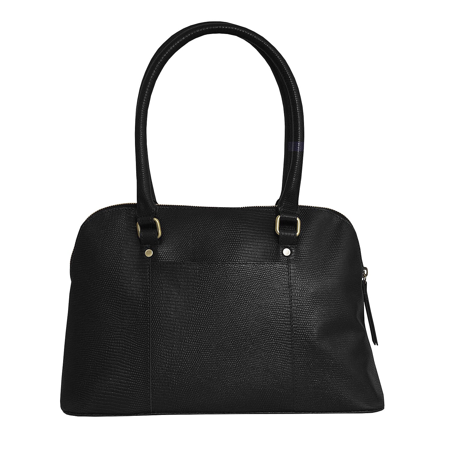 Assots London SYDNEY Lizard Designer Genuine Leather Grab Bag with Detachable and Adjustable Shoulder Strap (Size 36x13x24 Cm) - Black