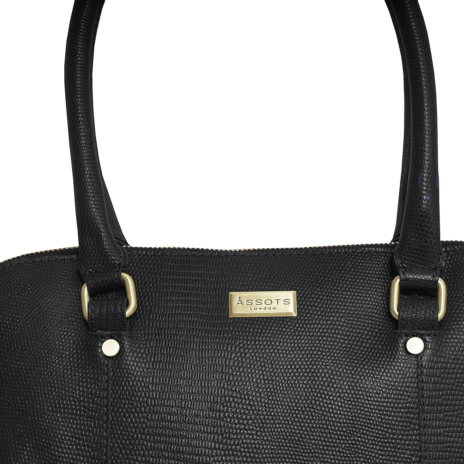 Assots London SYDNEY Lizard Designer Genuine Leather Grab Bag with Detachable and Adjustable Shoulder Strap (Size 36x13x24 Cm) - Black