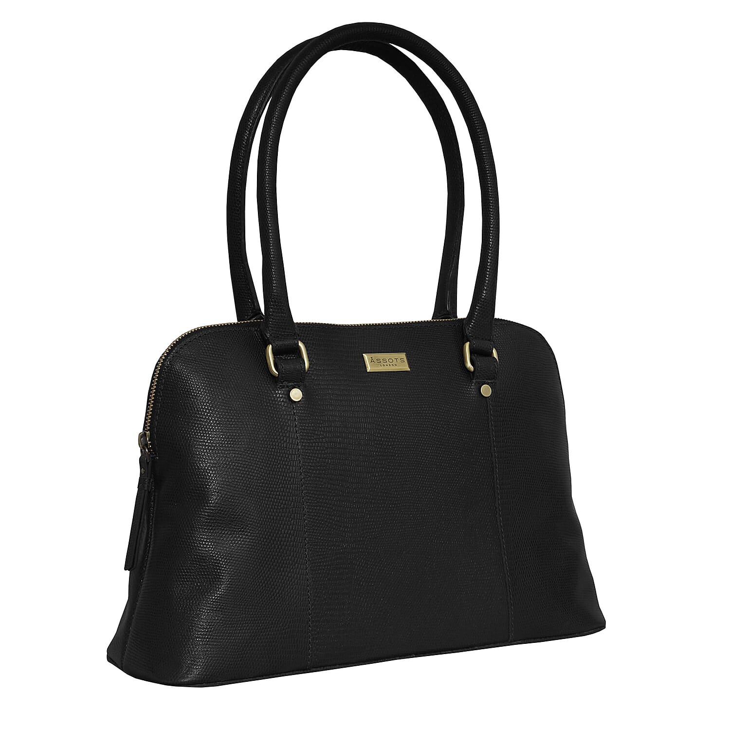 Assots London SYDNEY Lizard Designer Genuine Leather Grab Bag with Detachable and Adjustable Shoulder Strap (Size 36x13x24 Cm) - Black