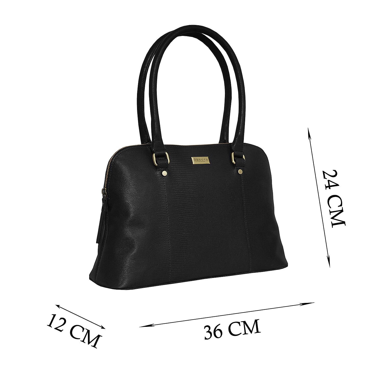 Assots London SYDNEY Lizard Designer Genuine Leather Grab Bag with Detachable and Adjustable Shoulder Strap (Size 36x13x24 Cm) - Black