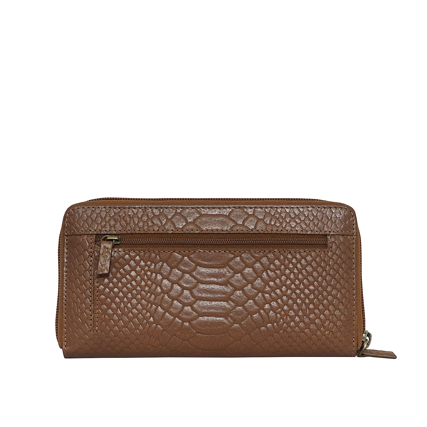 Assots London HAZEL Python Embossed Genuine Leather RFID Zip Around Purse (Size 20x2x10 Cm) - Black