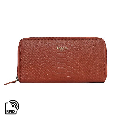 Assots London HAZEL Python Embossed Genuine Leather RFID Zip Around Purse (Size 20x2x10 Cm) - Red