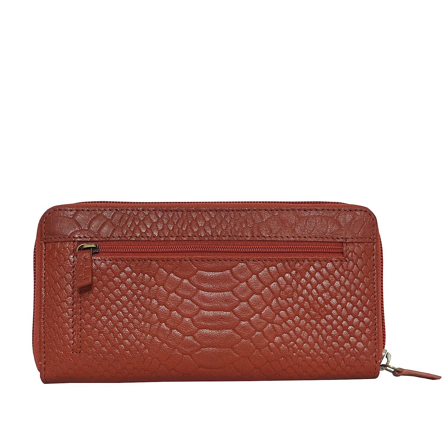 Assots London HAZEL Python Embossed Genuine Leather RFID Zip Around Purse (Size 20x2x10 Cm) - Red