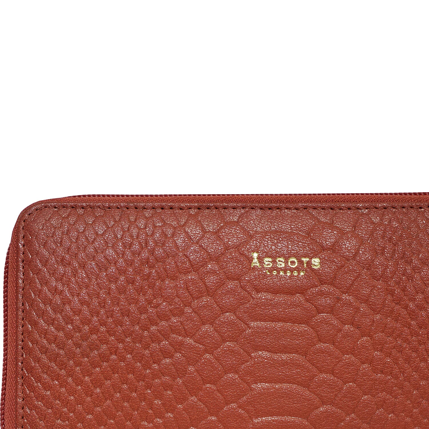 Assots London HAZEL Python Embossed Genuine Leather RFID Zip Around Purse (Size 20x2x10 Cm) - Red