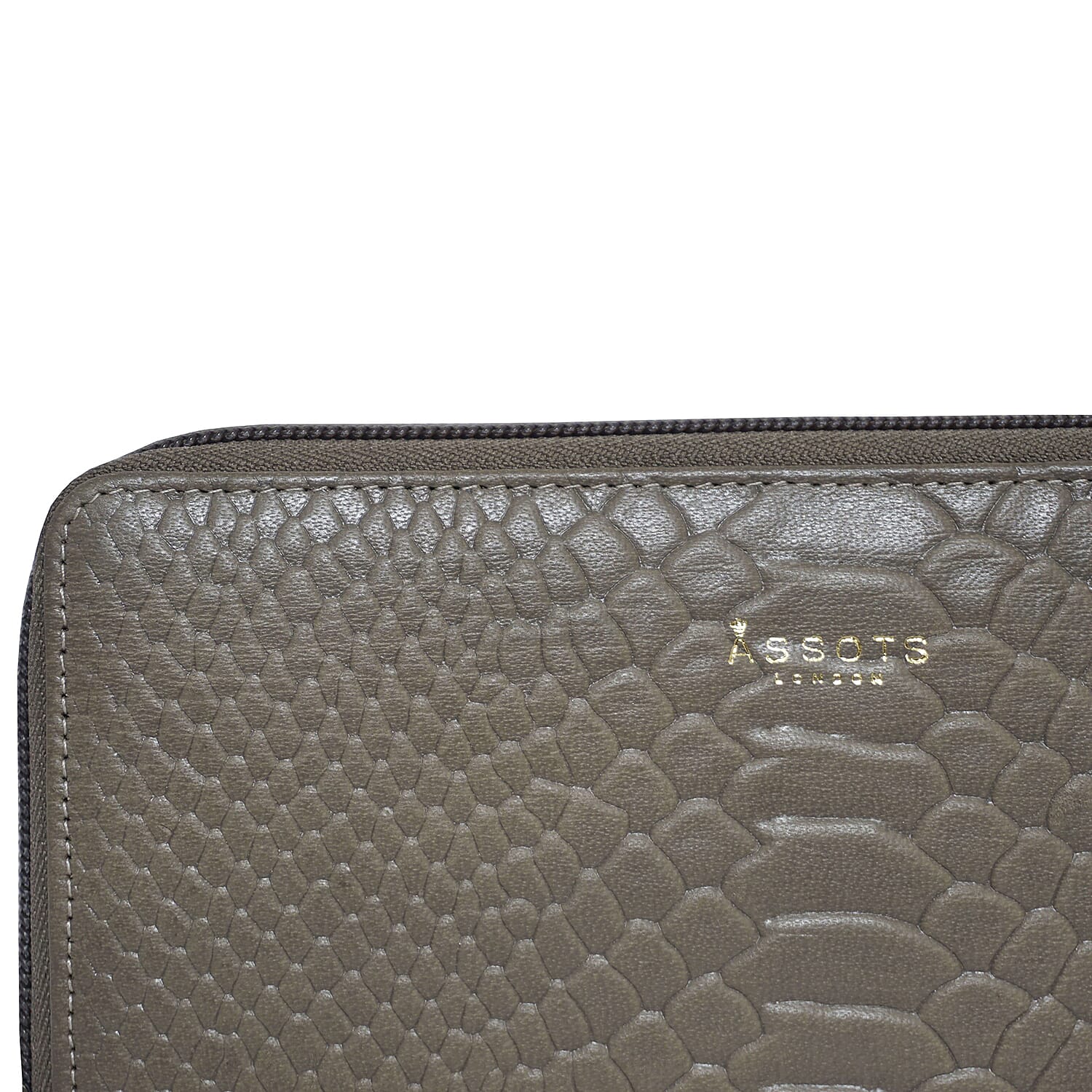 Assots London HAZEL Python Embossed Genuine Leather RFID Zip Around Purse (Size 20x2x10 Cm) - Olive Green