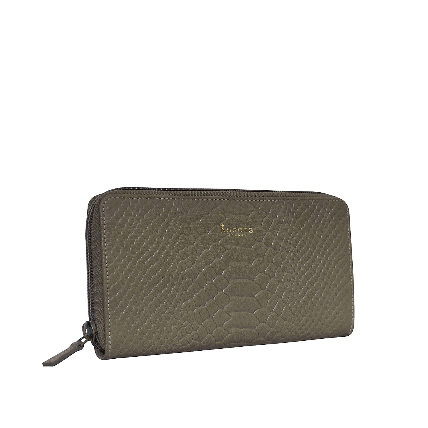 Assots London HAZEL Python Embossed Genuine Leather RFID Zip Around Purse (Size 20x2x10 Cm) - Olive Green