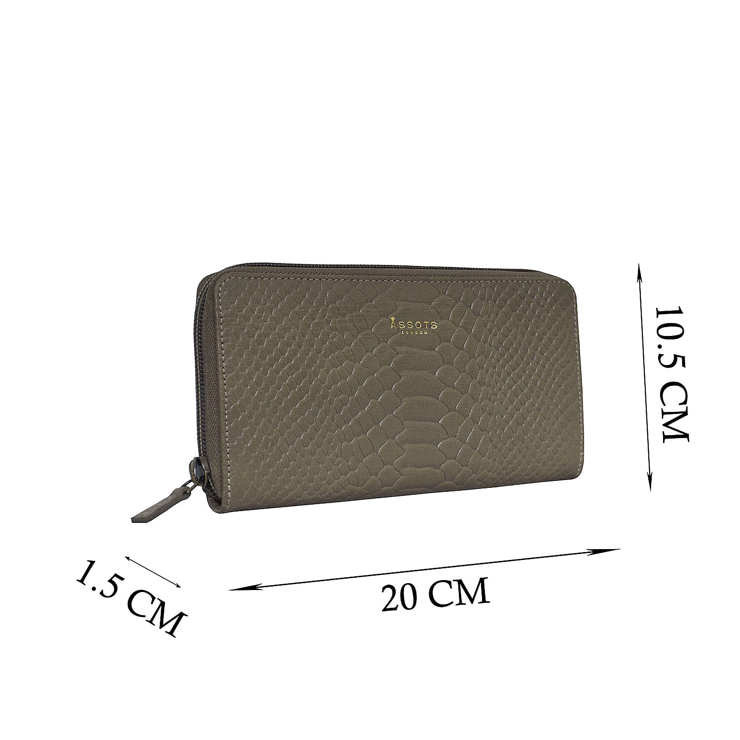 Assots London HAZEL Python Embossed Genuine Leather RFID Zip Around Purse (Size 20x2x10 Cm) - Olive Green