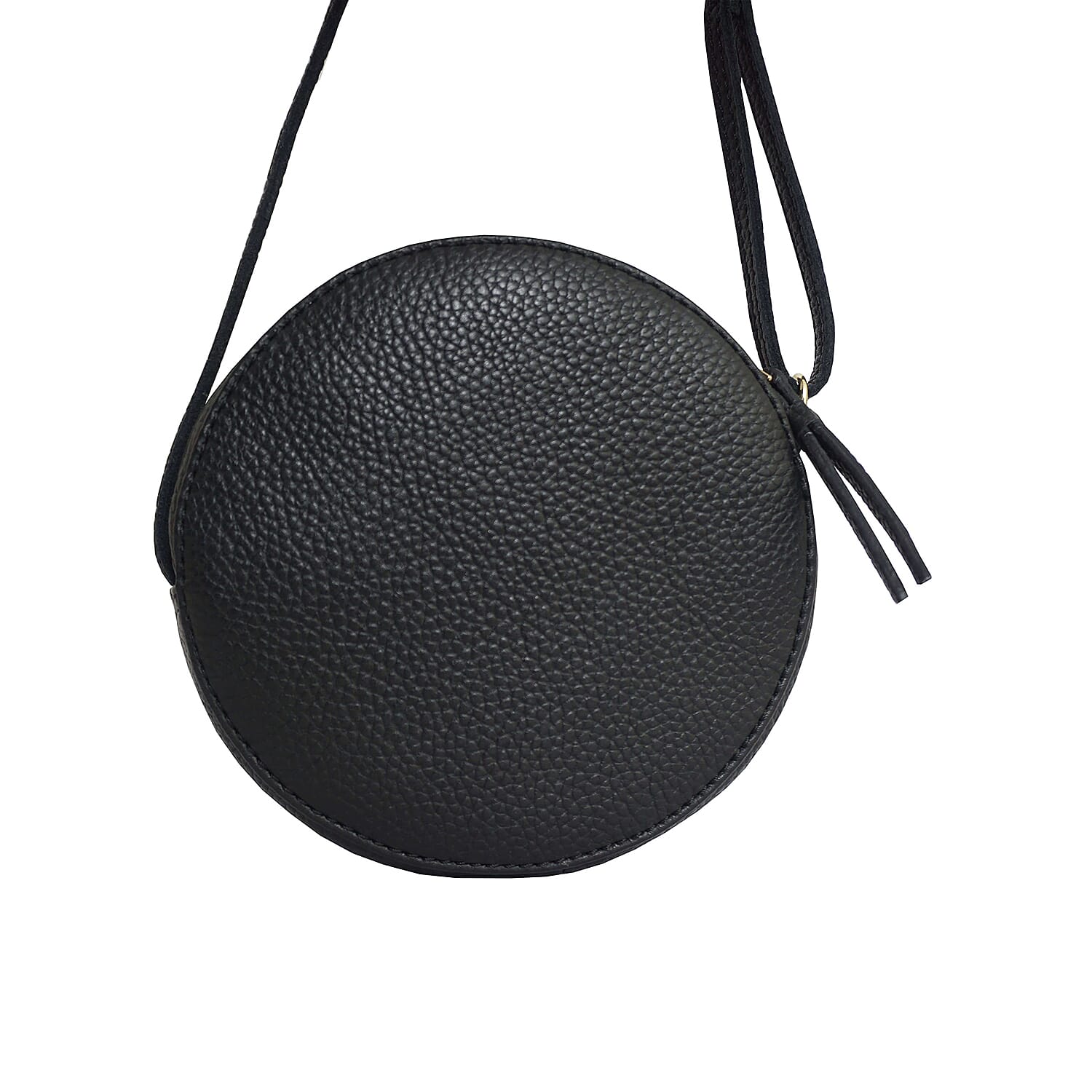Assots London DISC Genuine Leather Round Mini Crossbody Bag - Black