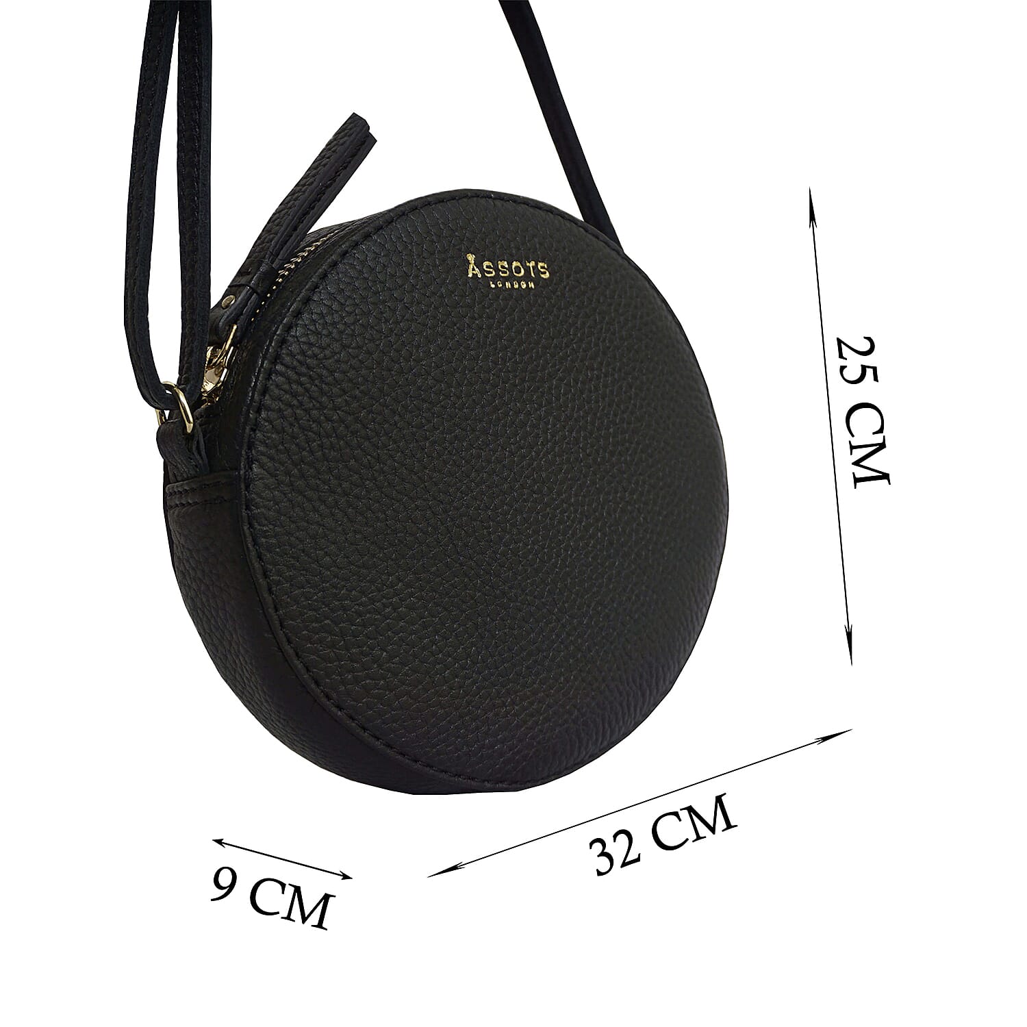 Assots London DISC Genuine Leather Round Mini Crossbody Bag - Black