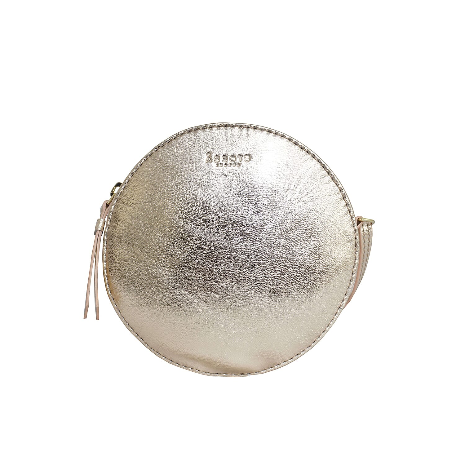 Assots London DISC Metallic Genuine Leather Round Mini Crossbody Bag - Rose Gold