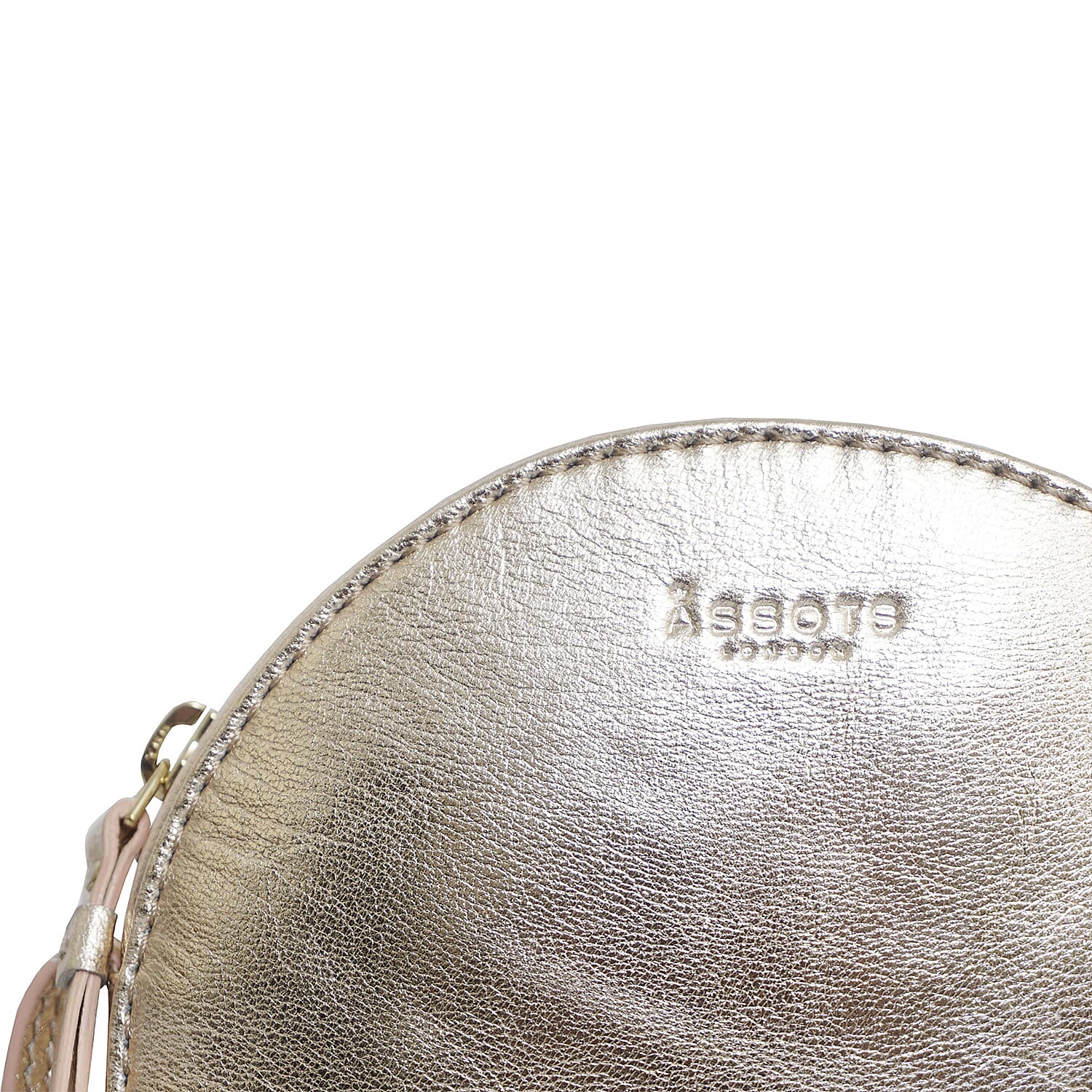 Assots London DISC Metallic Genuine Leather Round Mini Crossbody Bag - Rose Gold