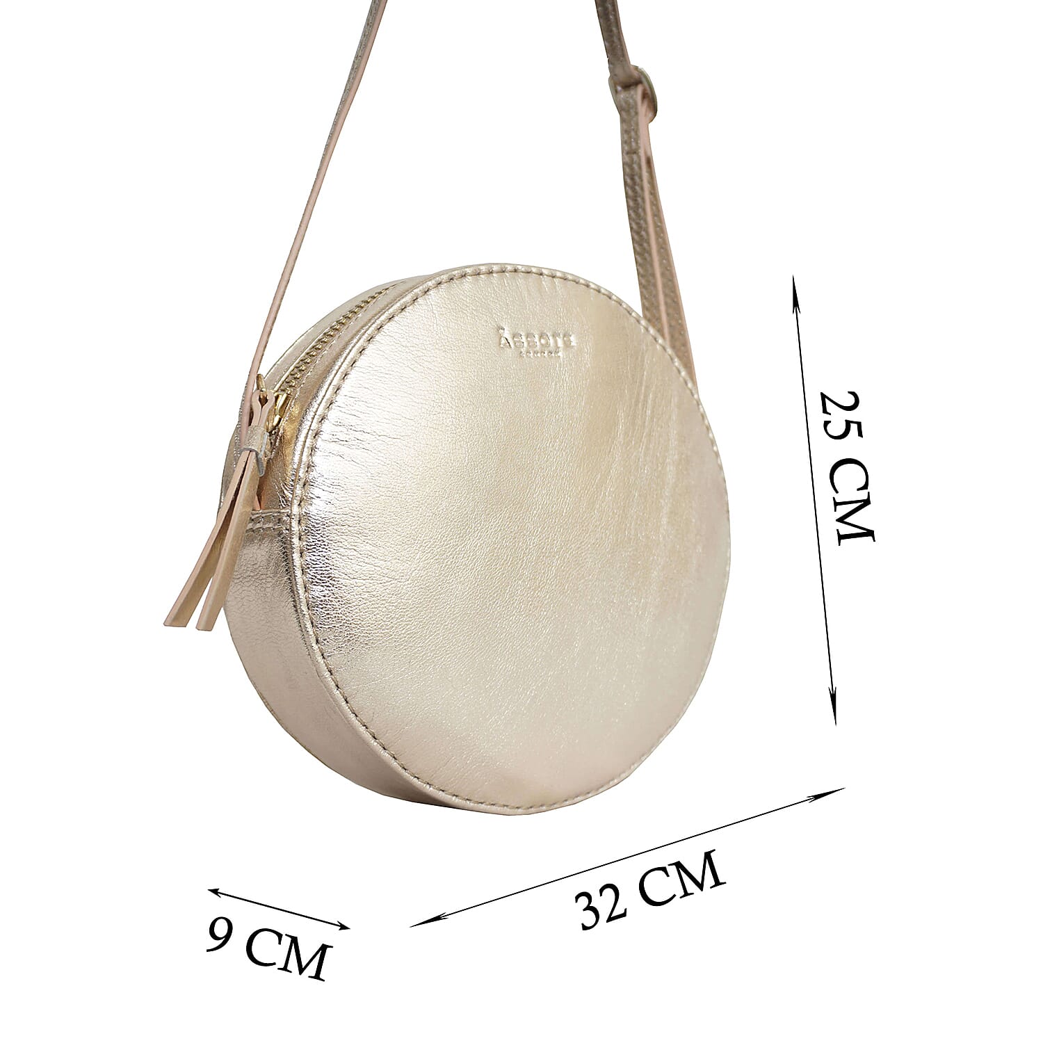 Assots London DISC Metallic Genuine Leather Round Mini Crossbody Bag - Rose Gold