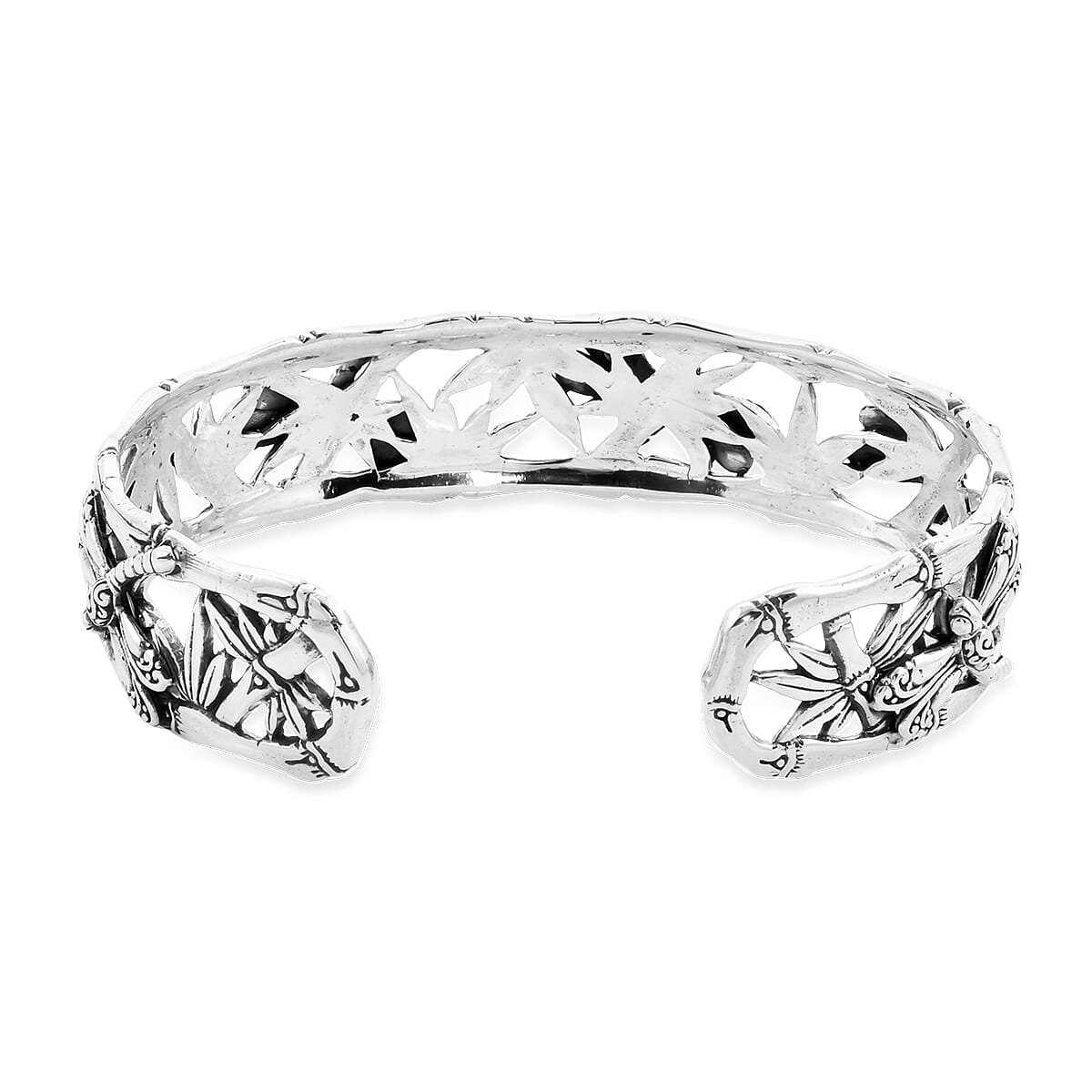 Royal Bali Collection - Sterling Silver Dragonfly Cuff Bangle (Size 7.5), Silver wt 32.38 Gms