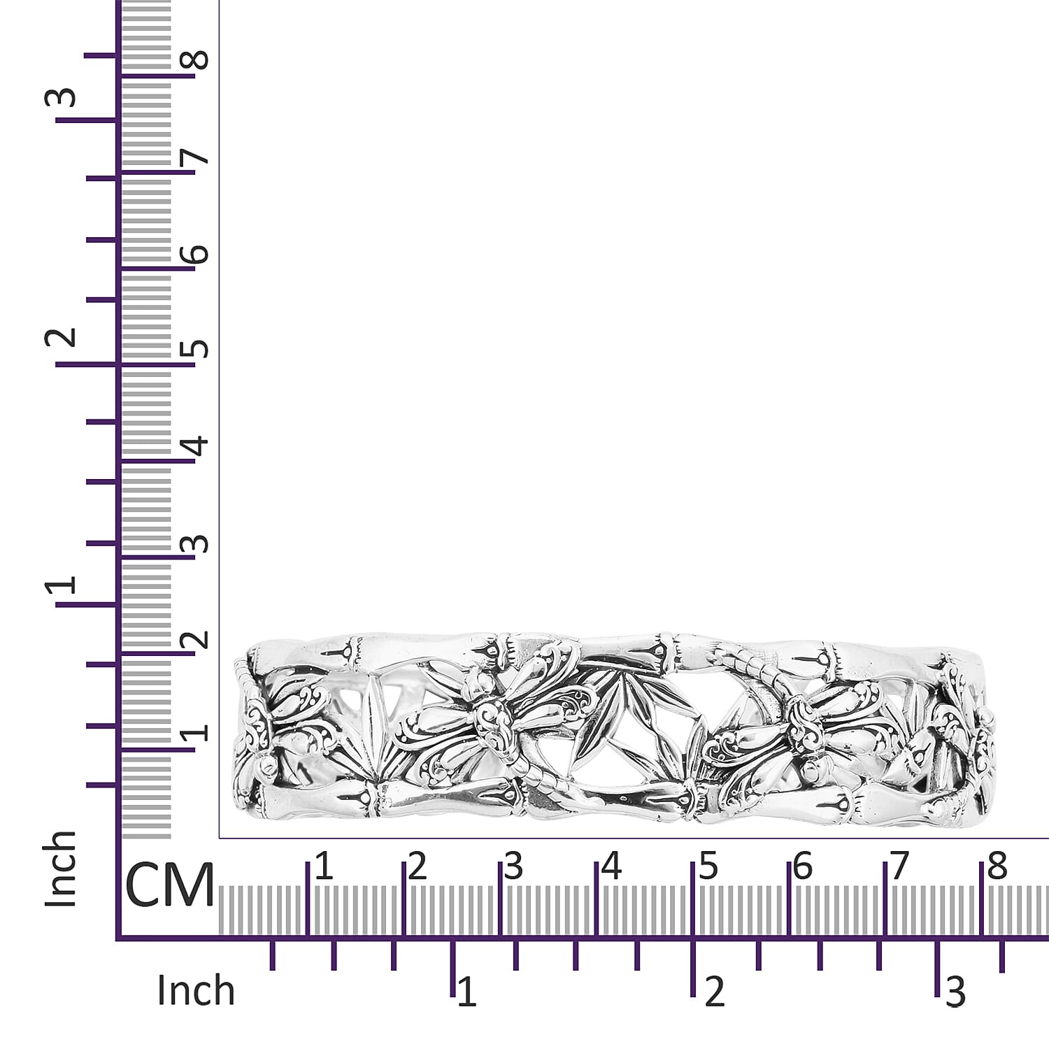 Royal Bali Collection - Sterling Silver Dragonfly Cuff Bangle (Size 7.5), Silver wt 32.38 Gms