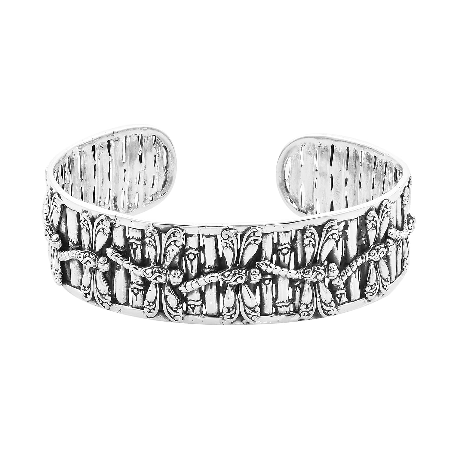 Royal Bali Collection - Sterling Silver Dragonfly Cuff Bangle (Size 7.5), Silver wt 49.00 Gms