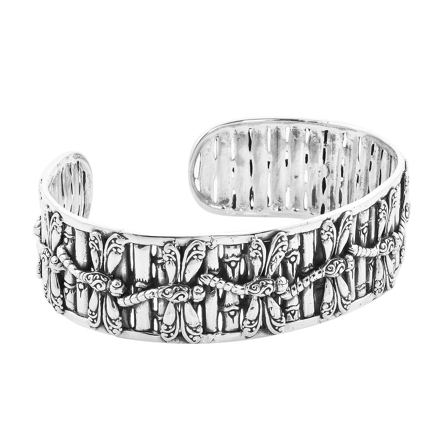 Royal Bali Collection - Sterling Silver Dragonfly Cuff Bangle (Size 7.5), Silver wt 49.00 Gms