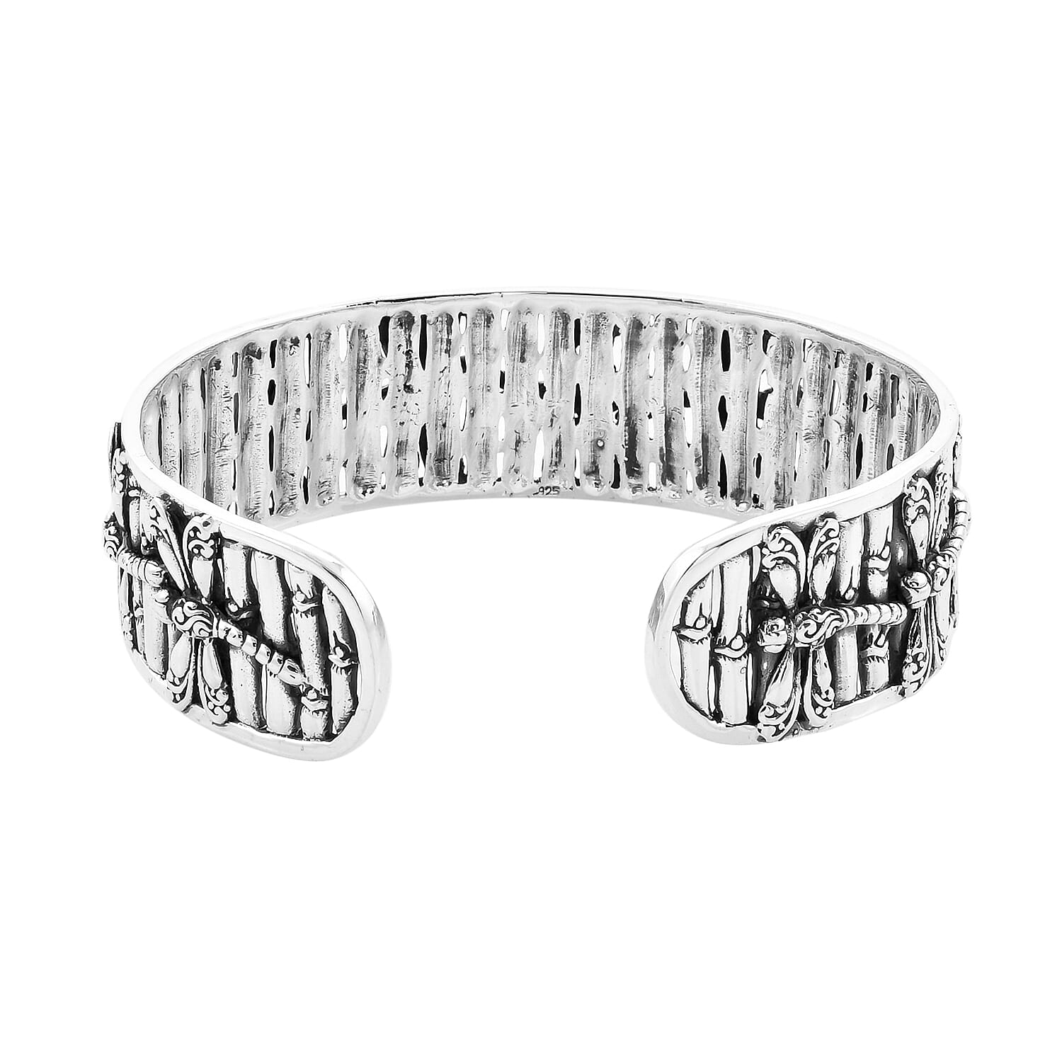 Royal Bali Collection - Sterling Silver Dragonfly Cuff Bangle (Size 7.5), Silver wt 49.00 Gms