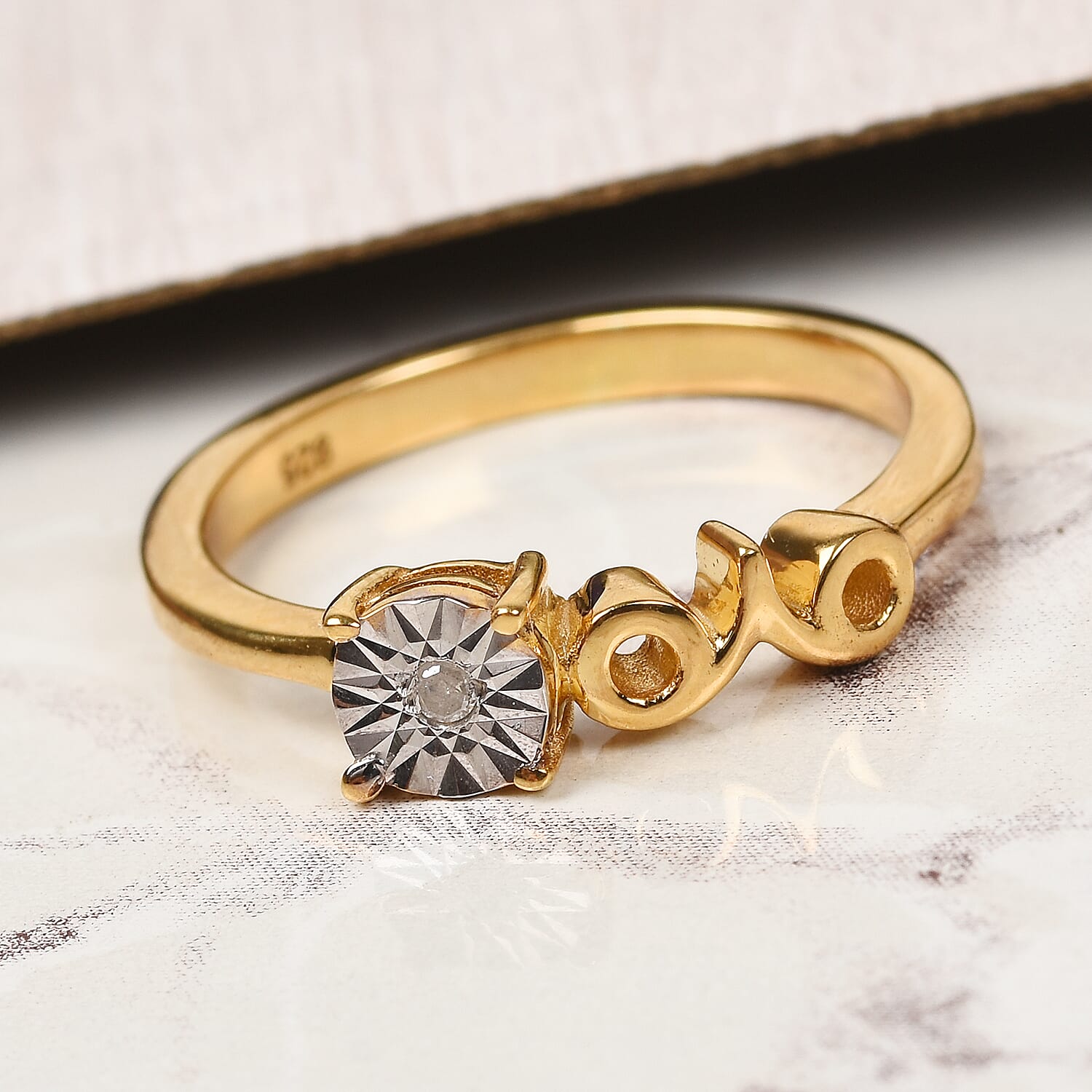 Diamond Zodiac-Aries Ring in 14K Gold Overlay Sterling Silver