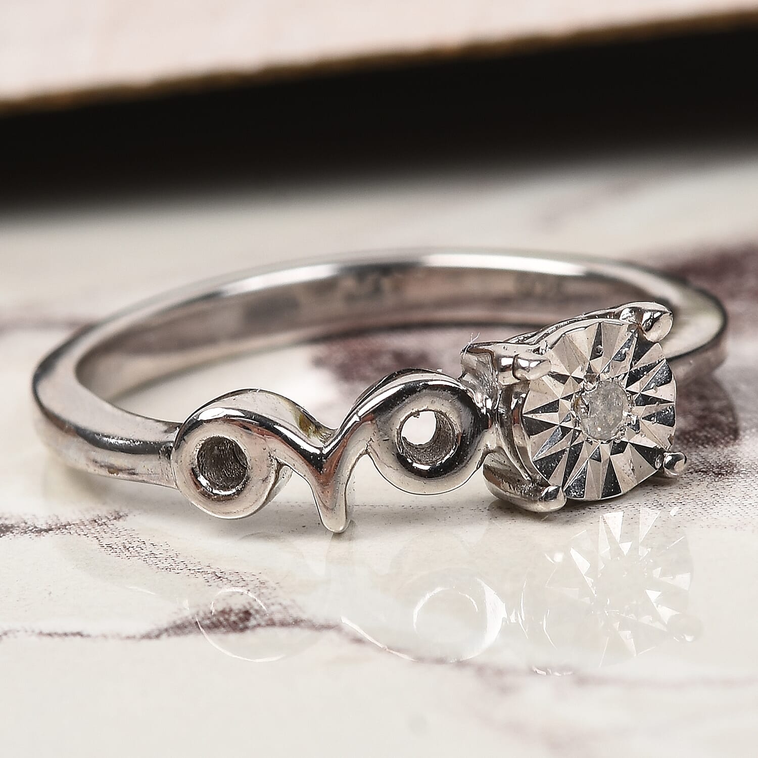 Diamond Zodiac-Aries Ring in Platinum Overlay Sterling Silver