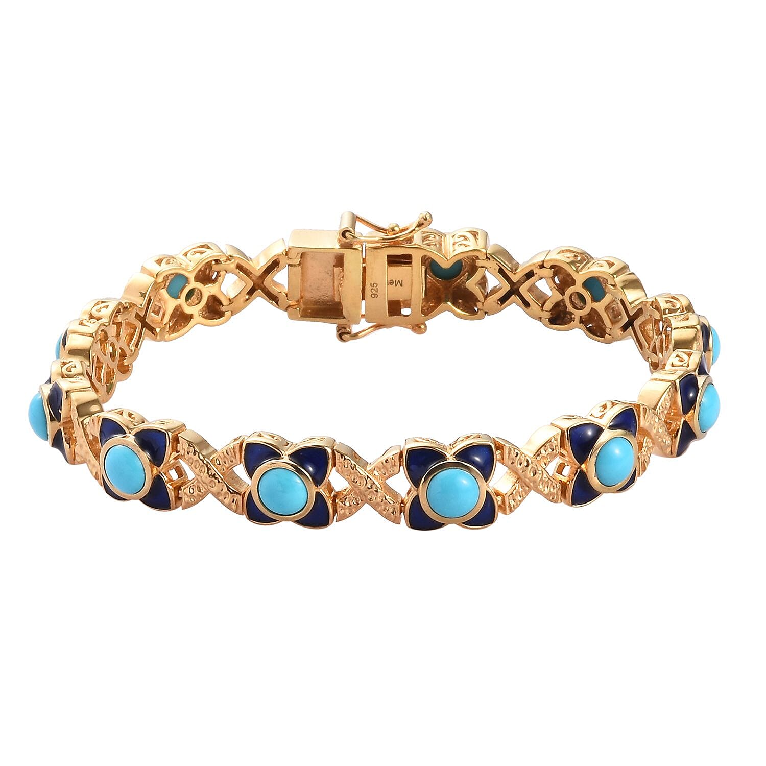 AA Arizona Sleeping Beauty Turquoise Enamelled Bracelet (Size 7) in 14K Gold Overlay Sterling Silver 6.00 Ct, Silver wt 23.57 Gms