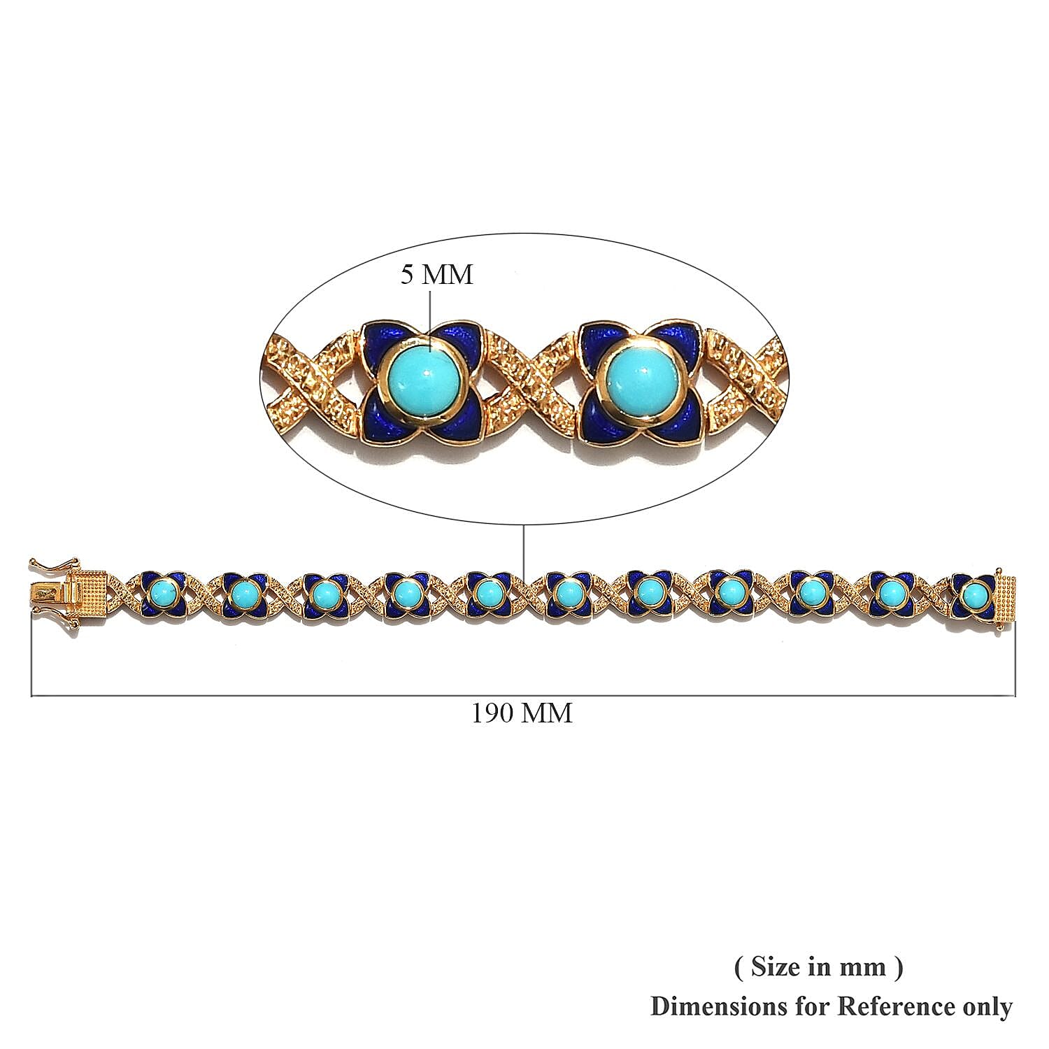 AA Arizona Sleeping Beauty Turquoise Enamelled Bracelet (Size 7) in 14K Gold Overlay Sterling Silver 6.00 Ct, Silver wt 23.57 Gms