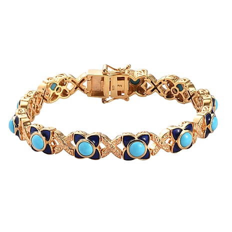 AA Arizona Sleeping Beauty Turquoise Enamelled Bracelet (Size 8) in 14K Gold Overlay Sterling Silver 6.00 Ct, Silver wt 25.35 Gms