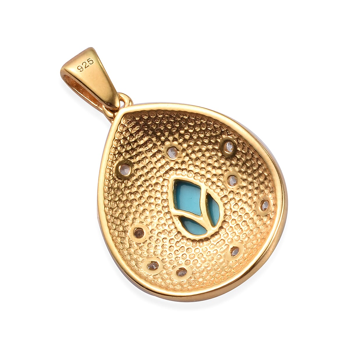 Arizona Sleeping Beauty Turquoise and Natural Cambodian Zircon Enamelled Pendant in 14K Gold Overlay Sterling Silver 1.25 Ct.