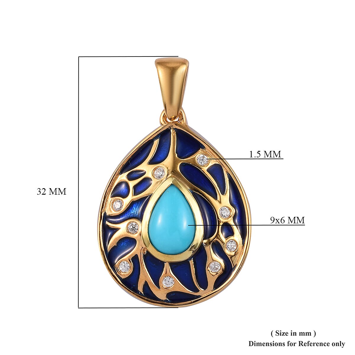 Arizona Sleeping Beauty Turquoise and Natural Cambodian Zircon Enamelled Pendant in 14K Gold Overlay Sterling Silver 1.25 Ct.