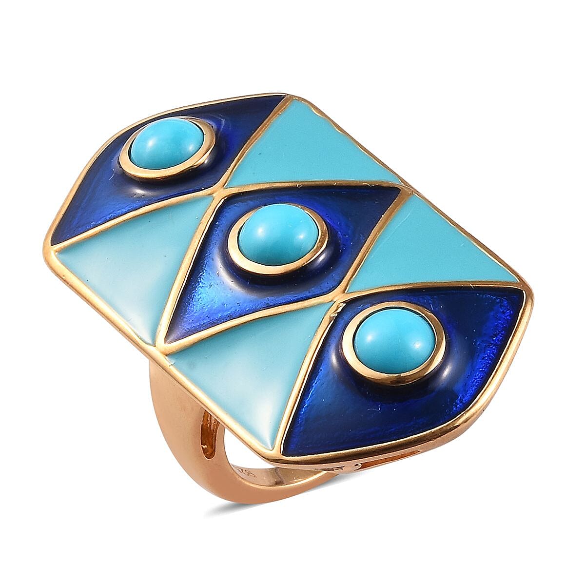 AA Arizona Sleeping Beauty Turquoise Enamelled Gladiator Ring in 14K Gold Overlay Sterling Silver 1.50 Ct, Silver wt 9.50 Gms